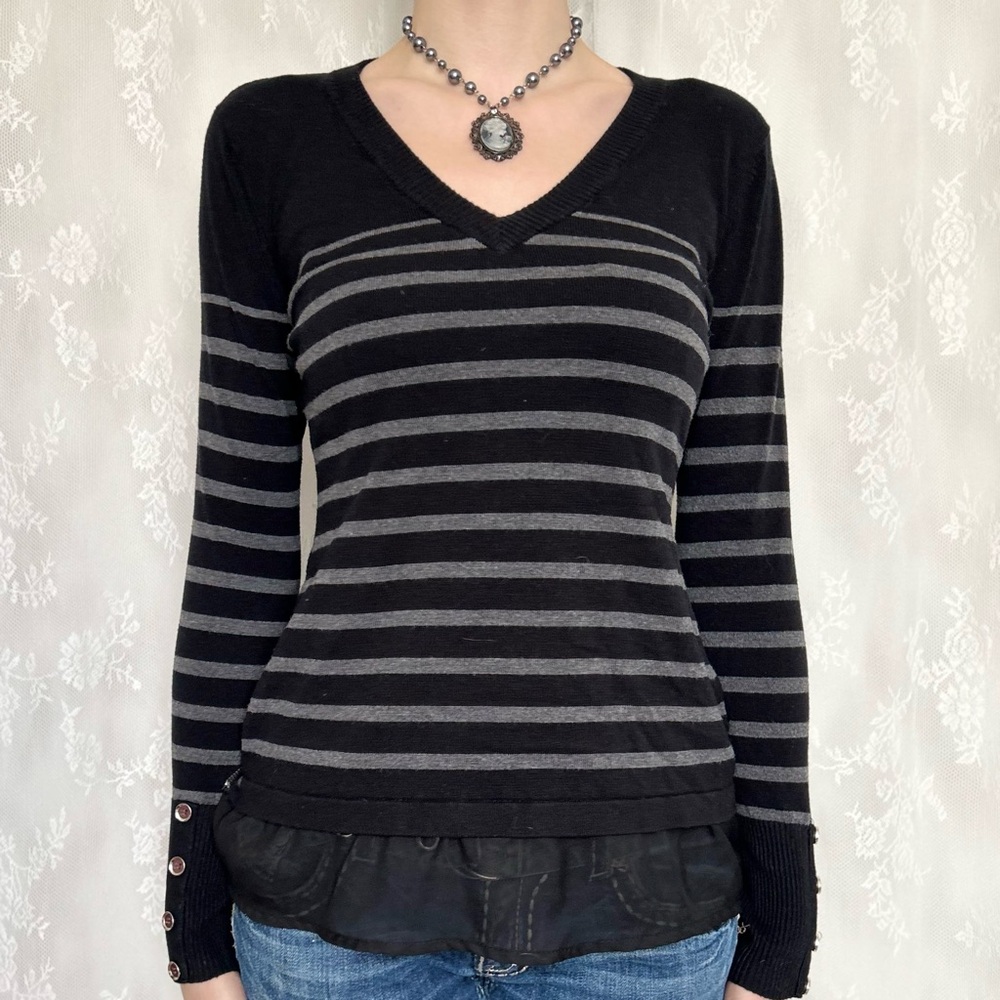 Y2K Grunge Black & Grey Striped Sweater
